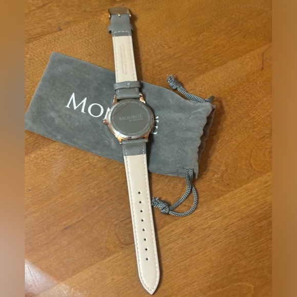 MONROE Sunburst Solerose Classique Gold Tone Watch, Leather Band, Case 36 - Picture 6 of 11